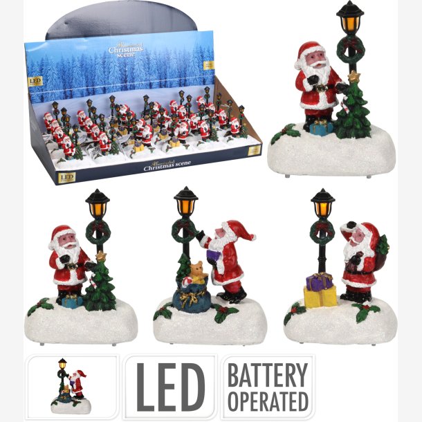 Juledekoration m/LED lys, 3 slags assorteret