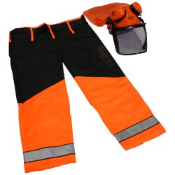 Sikkerhedss&aelig;ttet (sk&aelig;rebukser / hjelm)  