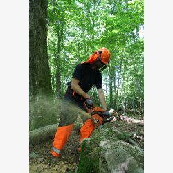 Sikkerhedss&aelig;ttet (sk&aelig;rebukser / hjelm)  